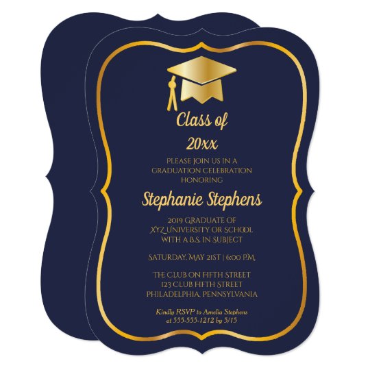 Elegant Blue | Gold Cap 2019 Graduation Party Invitation | Zazzle.com