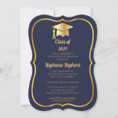 Elegant Blue | Gold Cap Graduation Party Invitation (Front)