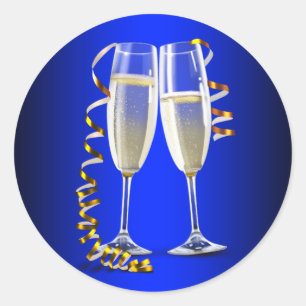Elegant Blue Gold Champagne Glass Stickers