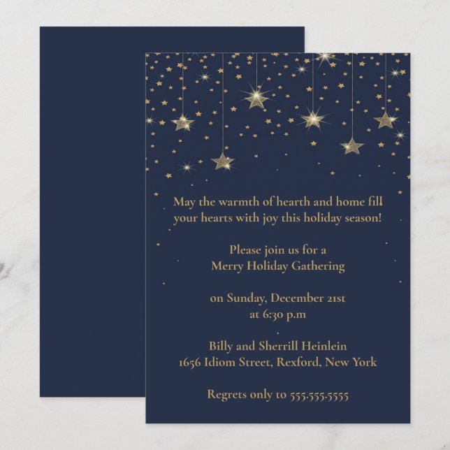 Elegant Blue & Gold Christmas Design Party Invitation (Front/Back)