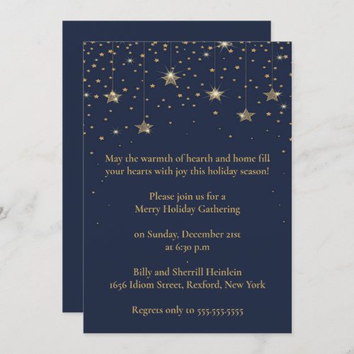 Elegant Blue  Gold Christmas Design Party Invitation