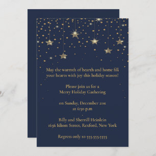 Elegant Blue & Gold Christmas Design Party Invitation