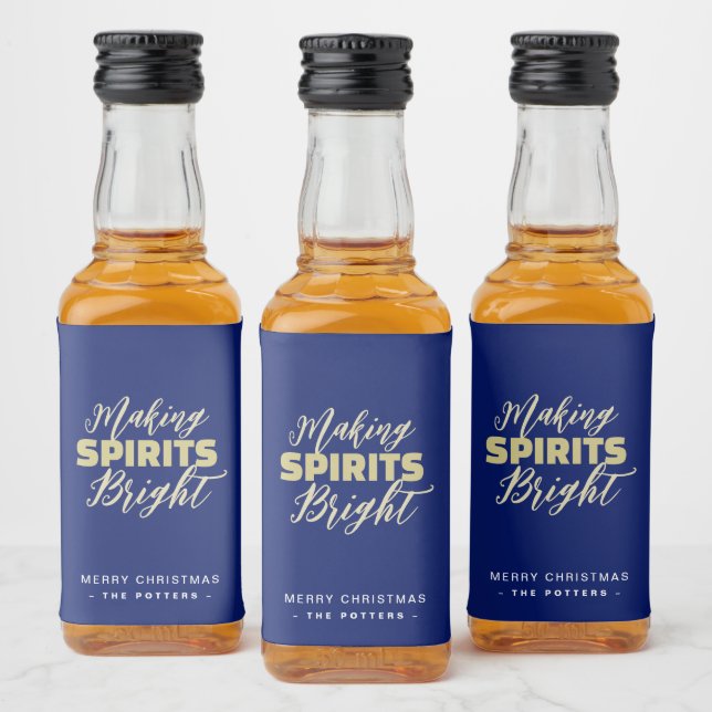 Elegant Blue & Gold Christmas Liquor Bottle Label (Bottles)