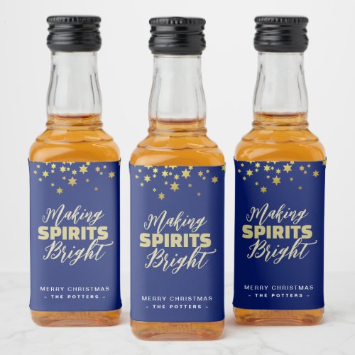Elegant Blue  Gold Christmas Liquor Bottle Label