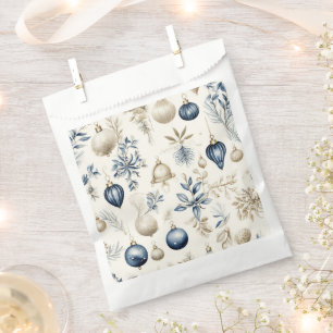 Elegant Blue & Gold Christmas Ornaments Pattern Favor Bag