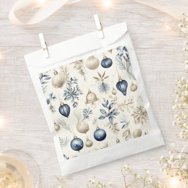 Elegant Blue & Gold Christmas Ornaments Pattern Favor Bag (Clipped)