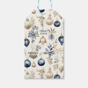 Elegant Blue & Gold Christmas Ornaments Pattern Gift Tags