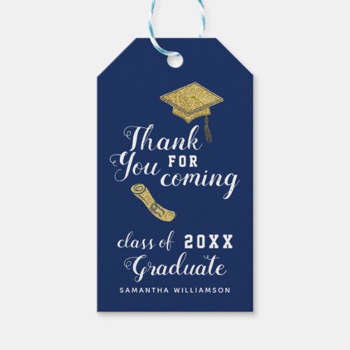 Elegant Blue Gold Class 2024 Graduation Thank You Gift Tags