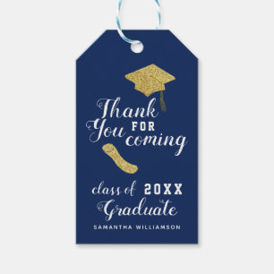 Elegant Blue Gold Class 2026 Graduation Thank You Gift Tags