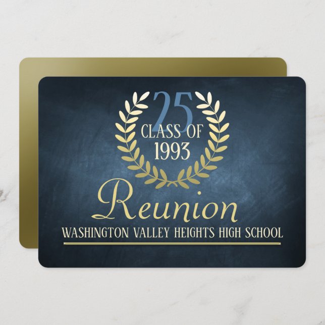 Elegant Blue|Gold Class Reunion Invitation (Front/Back)