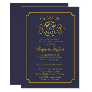 Elegant Blue | Gold College Graduation Party Card
