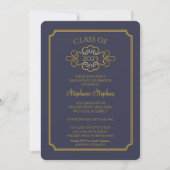 Elegant Blue | Gold College Graduation Party Invitation (Front)