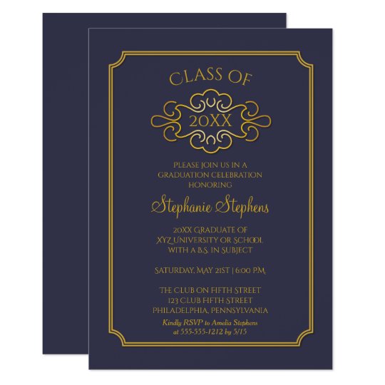 Elegant Blue | Gold College Graduation Party Invitation | Zazzle.com