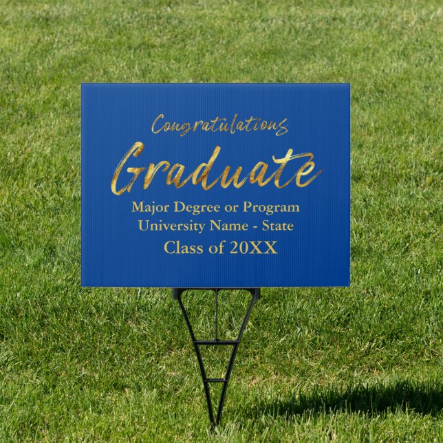 Elegant Blue Gold Congratulations Graduate Sign (Insitu)