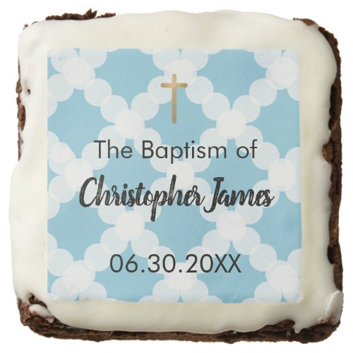 Elegant Blue Gold Cross Baby Boy Baptism Cake Pops Brownie
