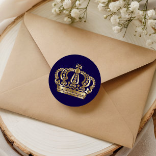 Elegant Blue Gold Crown Envelope Seal