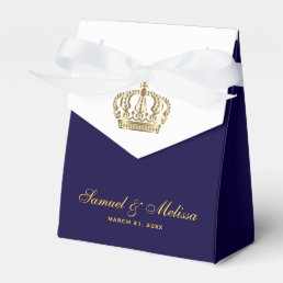 Elegant Blue Gold Crown Wedding Favor Boxes