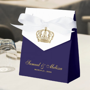 Elegant Blue Gold Crown Wedding Favor Boxes