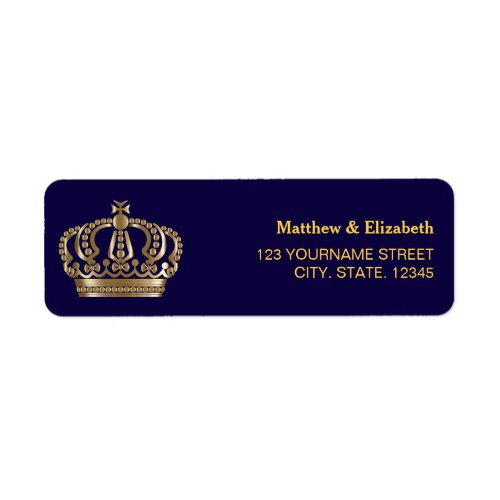 Elegant Blue Gold Crown Wedding Label