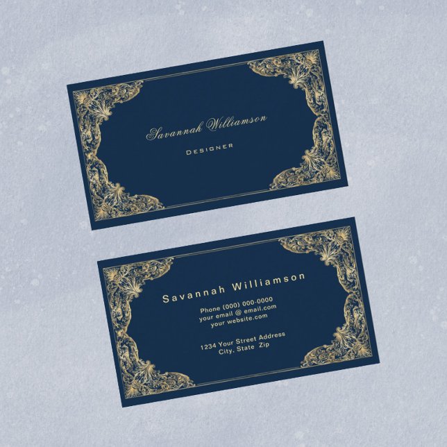 Elegant Blue Gold Customizable Business Card (Creator Uploaded)