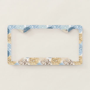 Elegant Blue Gold Dahlia Floral License Plate Frame