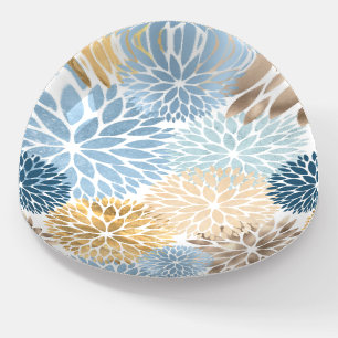 Elegant Blue Gold Dahlia Floral Paperweight