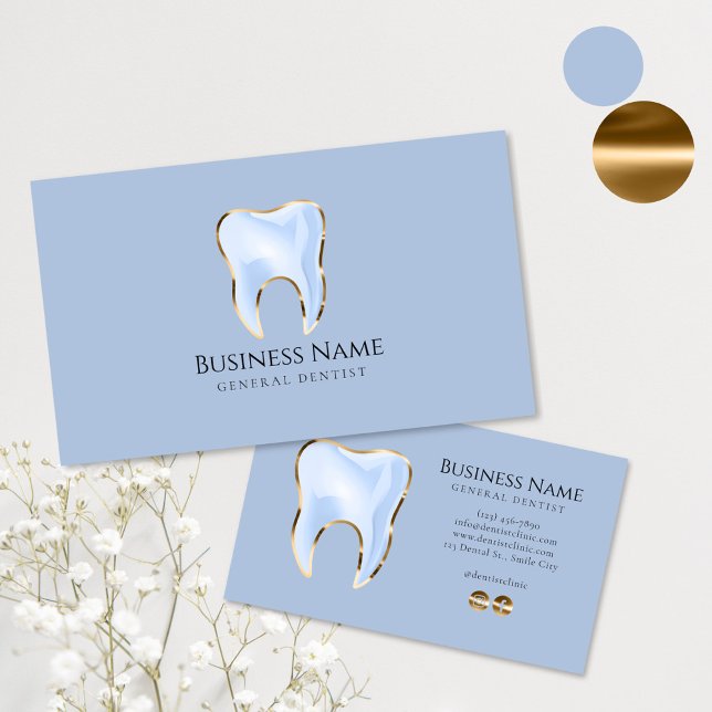 Elegant Blue Gold Dentist Business Card Design (Creator Uploaded)