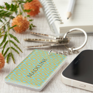 Elegant Blue Gold Diamond Pattern Keychain