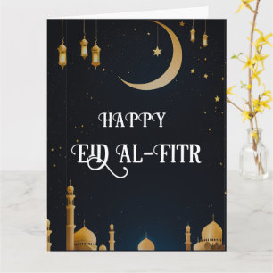 Elegant Blue & Gold Eid Al-Fitr Crescent Moon Card