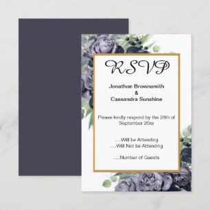 ELEGANT BLUE GOLD EUCALYPTUS ROSE  RSVP INVITATION