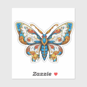 Elegant Blue Gold Filigree Butterfly Die-Cut Vinyl Sticker