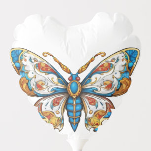 Elegant Blue Gold Filigree Butterfly Foil Balloon