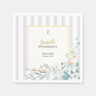 Elegant Blue Gold Floral Baptism Napkins