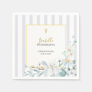 Elegant Blue Gold Floral Christening Napkins
