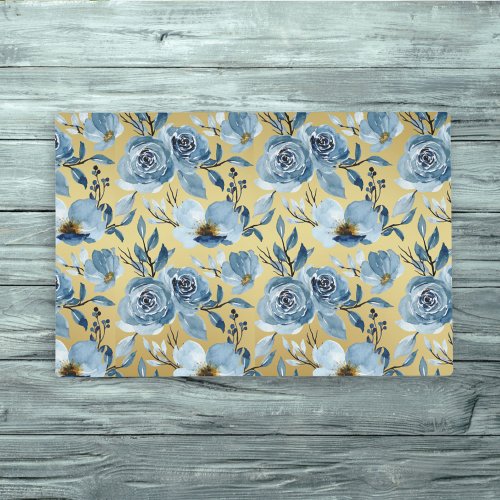 Elegant Blue Gold Floral Garden Laminated Placemat