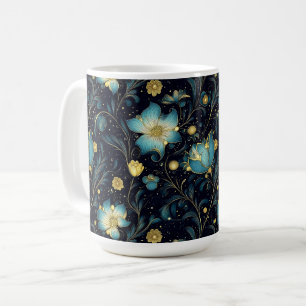 Elegant Blue & Gold Floral Holiday Design Coffee Mug