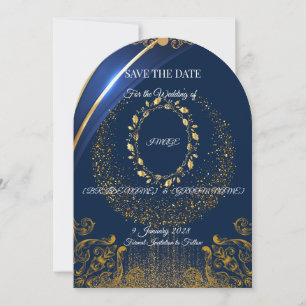 Elegant Blue & Gold Floral Save the Date Card