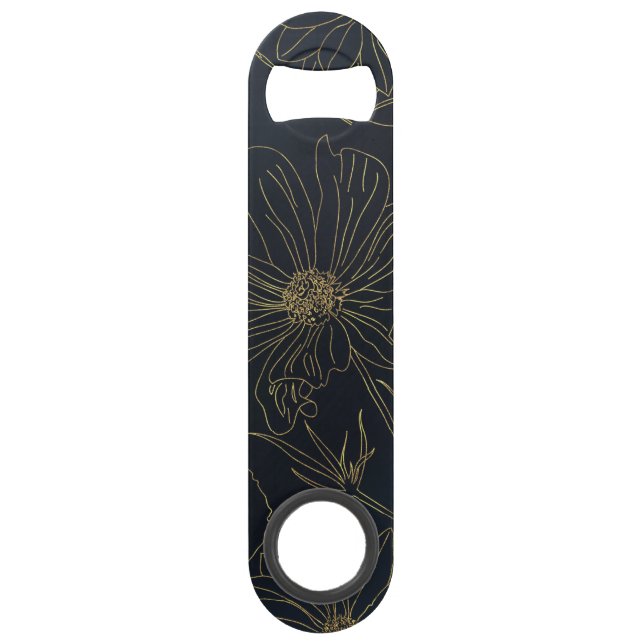 Elegant Blue Gold Flowers Botanical Bar Key (Front)