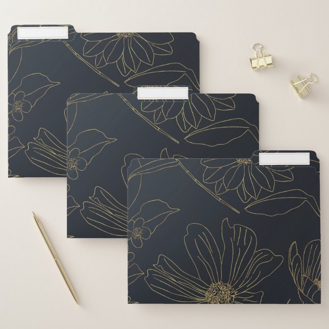 Elegant Blue Gold Flowers Botanical File Folder (Set)