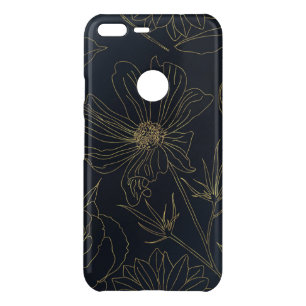 Elegant Blue Gold Flowers Botanical Uncommon Google Pixel XL Case