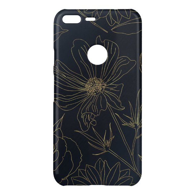 Elegant Blue Gold Flowers Botanical Uncommon Google Pixel XL Case (Back)