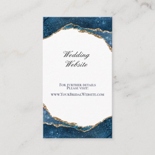 Elegant Blue Gold Foil Agate Wedding Website Enclosure Card