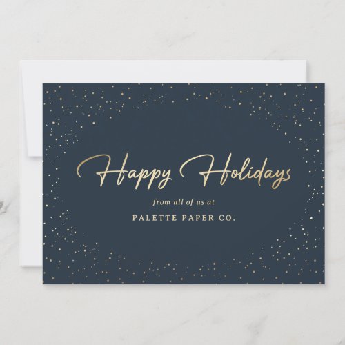 Elegant Blue Gold Foil Hand Lettered Business Holiday Card