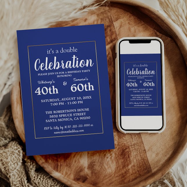 Elegant Blue & Gold Frame Birthday Party Invitation (Creator Uploaded)