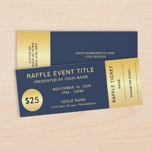 Elegant Blue Gold Fundraiser Charity Gala Raffle Tickets