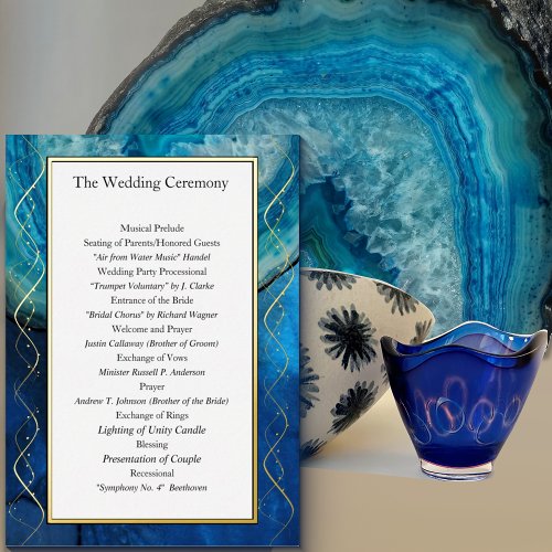 Elegant Blue  Gold Galaxy Agate Wedding Program