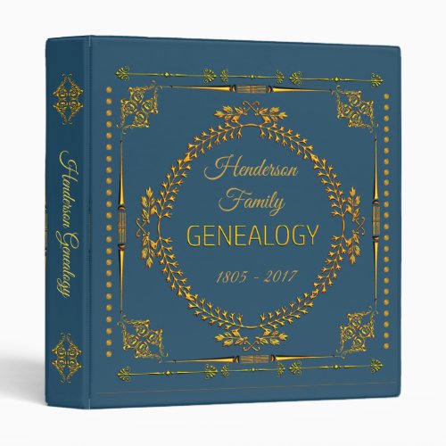 Elegant Blue Gold Genealogy Family Tree Album 3 Ring Binder