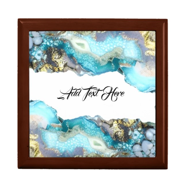 Elegant Blue Gold Geode Wooden Jewelry Box (Front)