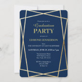 Elegant Blue Gold Geometric 2023 Graduation Party Invitation (Front)