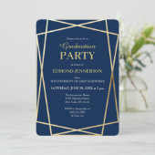 Elegant Blue Gold Geometric 2023 Graduation Party Invitation (Standing Front)
